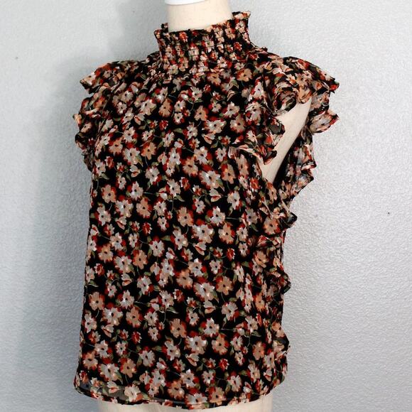 Sleeveless Floral Lined Blouse With Keyhole Back Size Medium - Picture 2 of 8